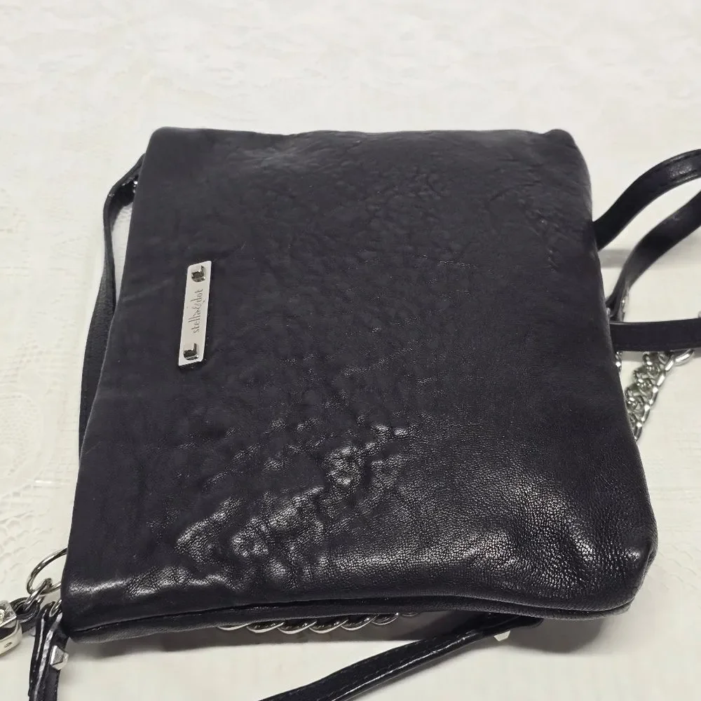 Stella & Dot Black Genuine Leather Crossbody Purse With Tassel Boho Grange Rock
